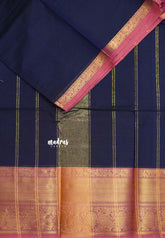 Midnight Blue - Karthigai silk cotton Getti Zari and Peacock Border